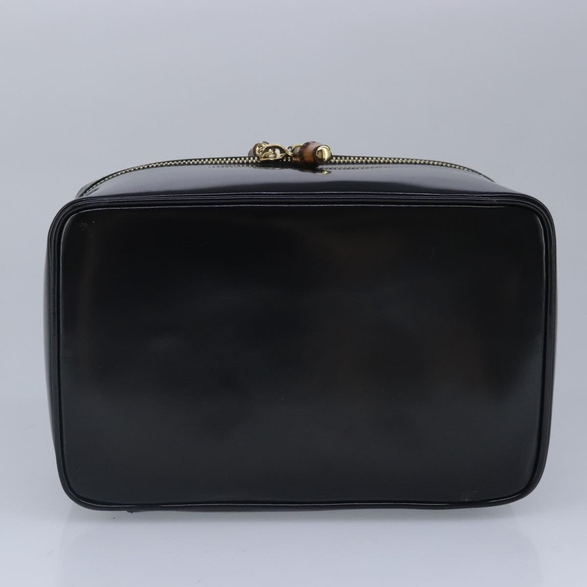 GUCCI Vanity Bamboo Pouch Enamel Black Gold 032 1956 0150 Auth bs20067