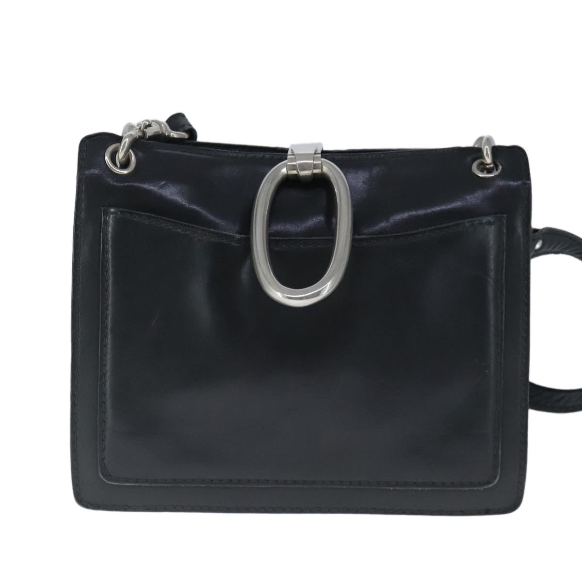 Christian Dior Shoulder Bag Leather Black Silver Auth bs20068