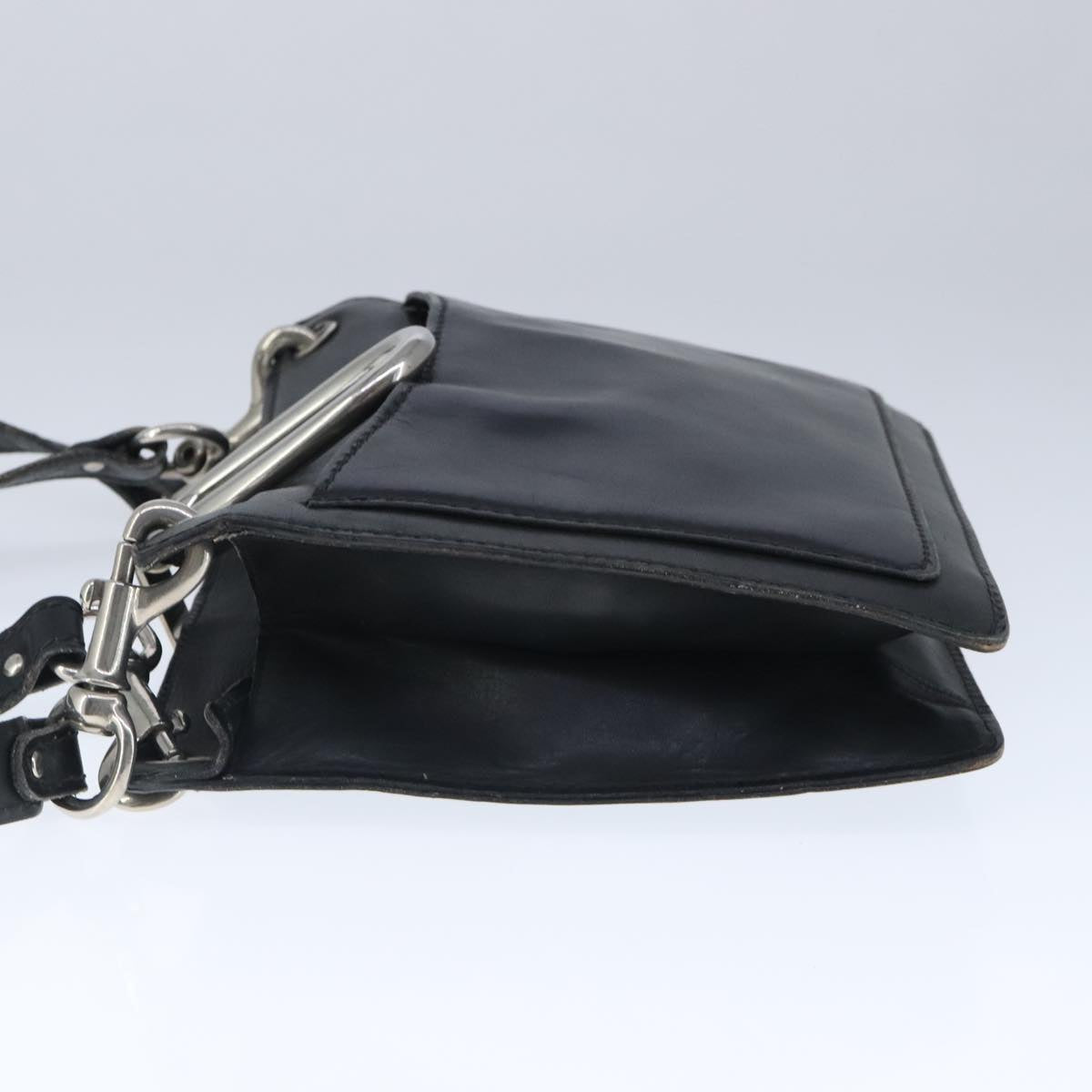 Christian Dior Shoulder Bag Leather Black Silver Auth bs20068