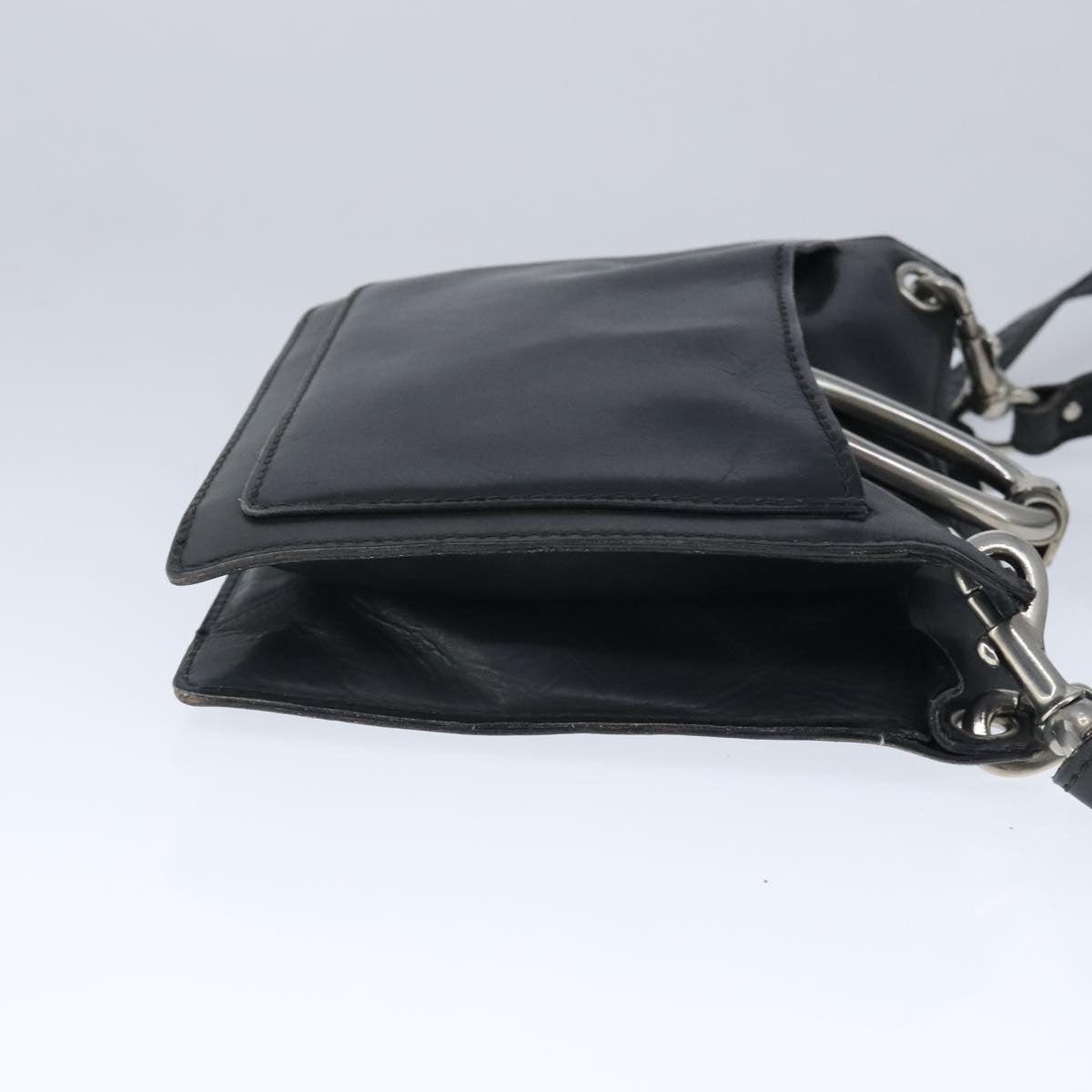 Christian Dior Shoulder Bag Leather Black Silver Auth bs20068