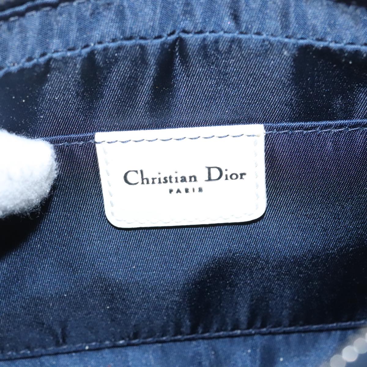 Christian Dior Trotter Canvas Hand Bag Blue Silver Auth bs20077