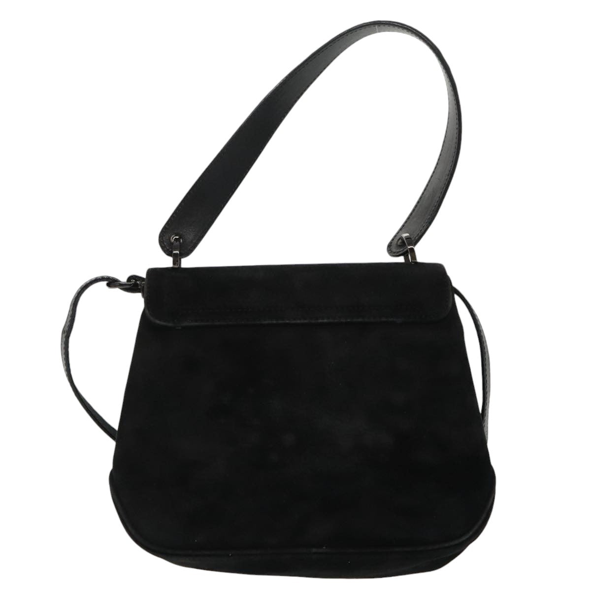 Salvatore Ferragamo Hand Bag Suede 2way Black Silver Auth bs20078