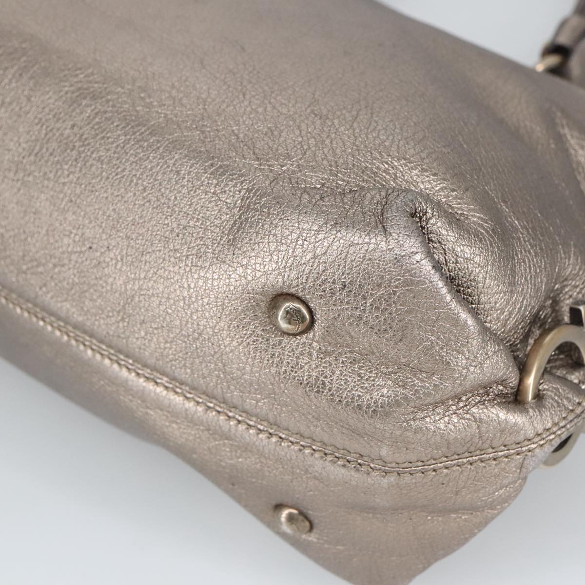 Salvatore Ferragamo Gancini Hand Bag Leather 2way Silver Auth bs20081