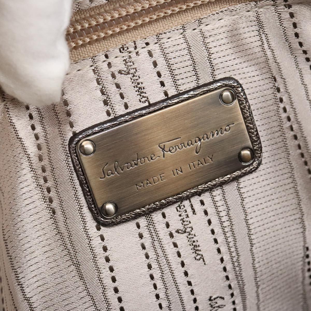 Salvatore Ferragamo Gancini Hand Bag Leather 2way Silver Auth bs20081