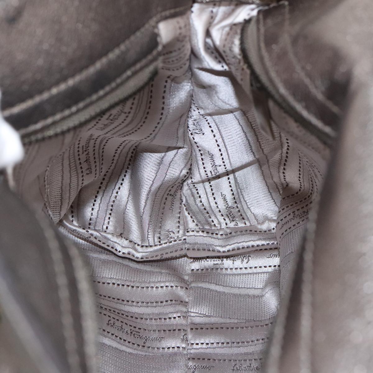 Salvatore Ferragamo Gancini Hand Bag Leather 2way Silver Auth bs20081