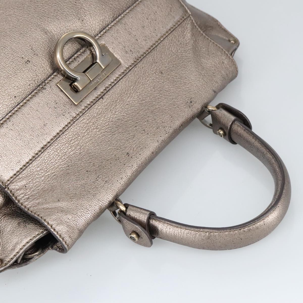 Salvatore Ferragamo Gancini Hand Bag Leather 2way Silver Auth bs20081