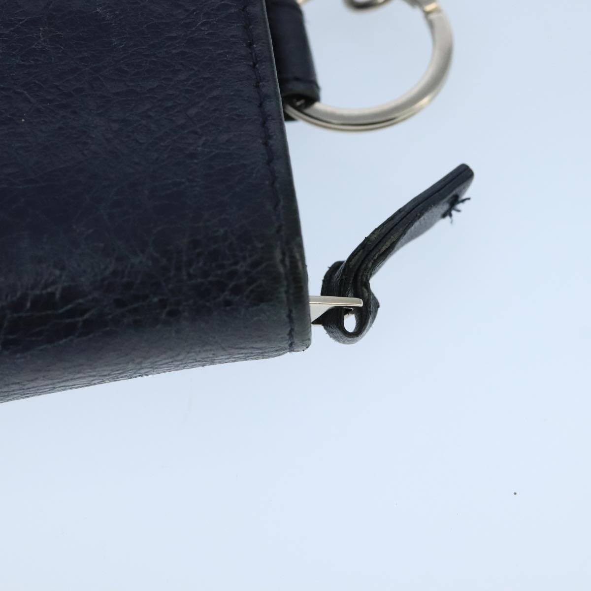 BALENCIAGA Long Wallet Leather Navy Silver Auth bs20089