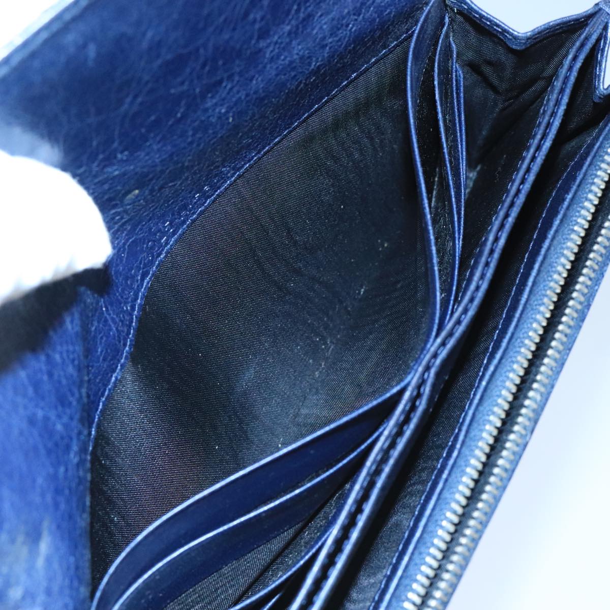 BALENCIAGA Long Wallet Leather Navy Silver Auth bs20089