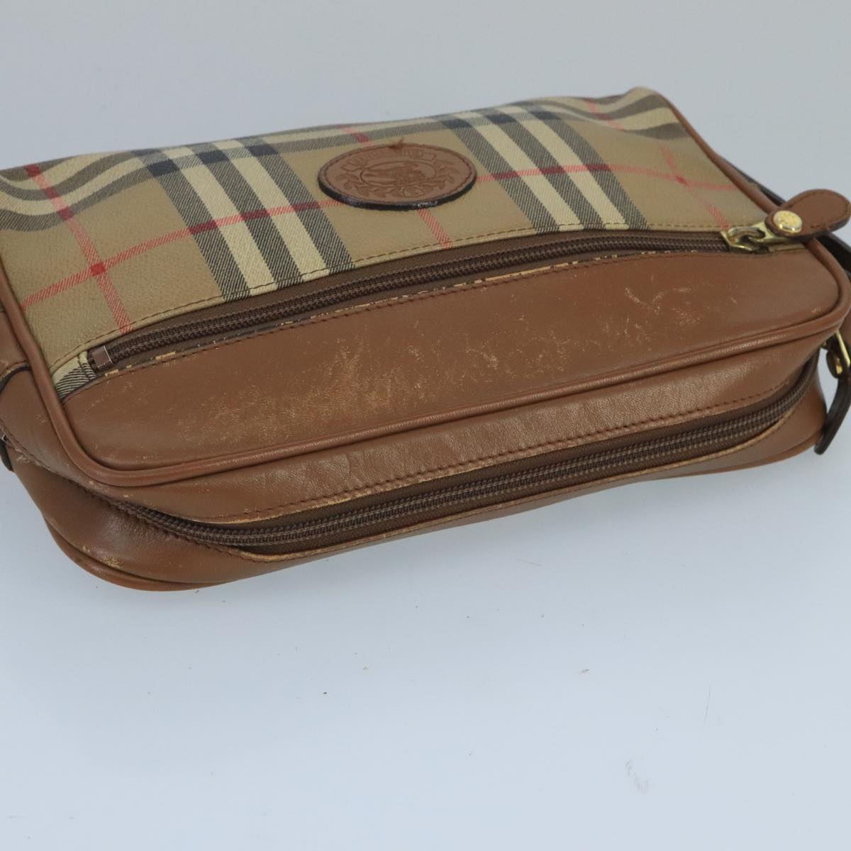 Burberrys Nova Check Clutch Bag PVC Leather Beige Auth bs20132