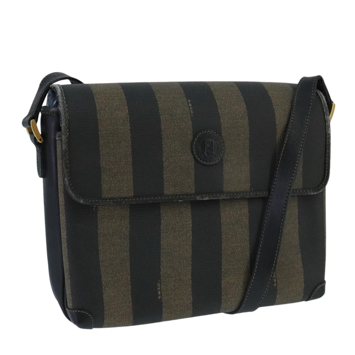 FENDI Pecan Canvas Shoulder Bag Brown Black Auth bs20143