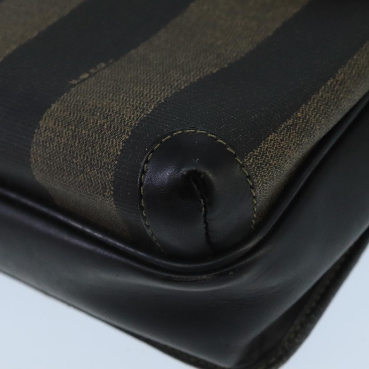 FENDI Pecan Canvas Shoulder Bag Brown Black Auth bs20143