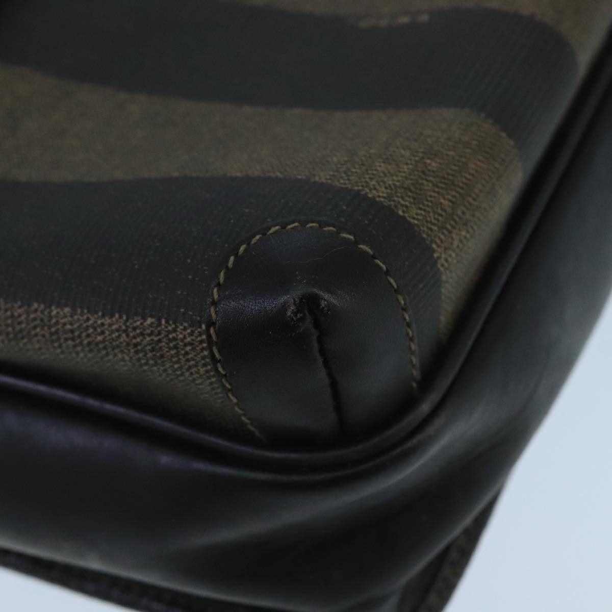 FENDI Pecan Canvas Shoulder Bag Brown Black Auth bs20143