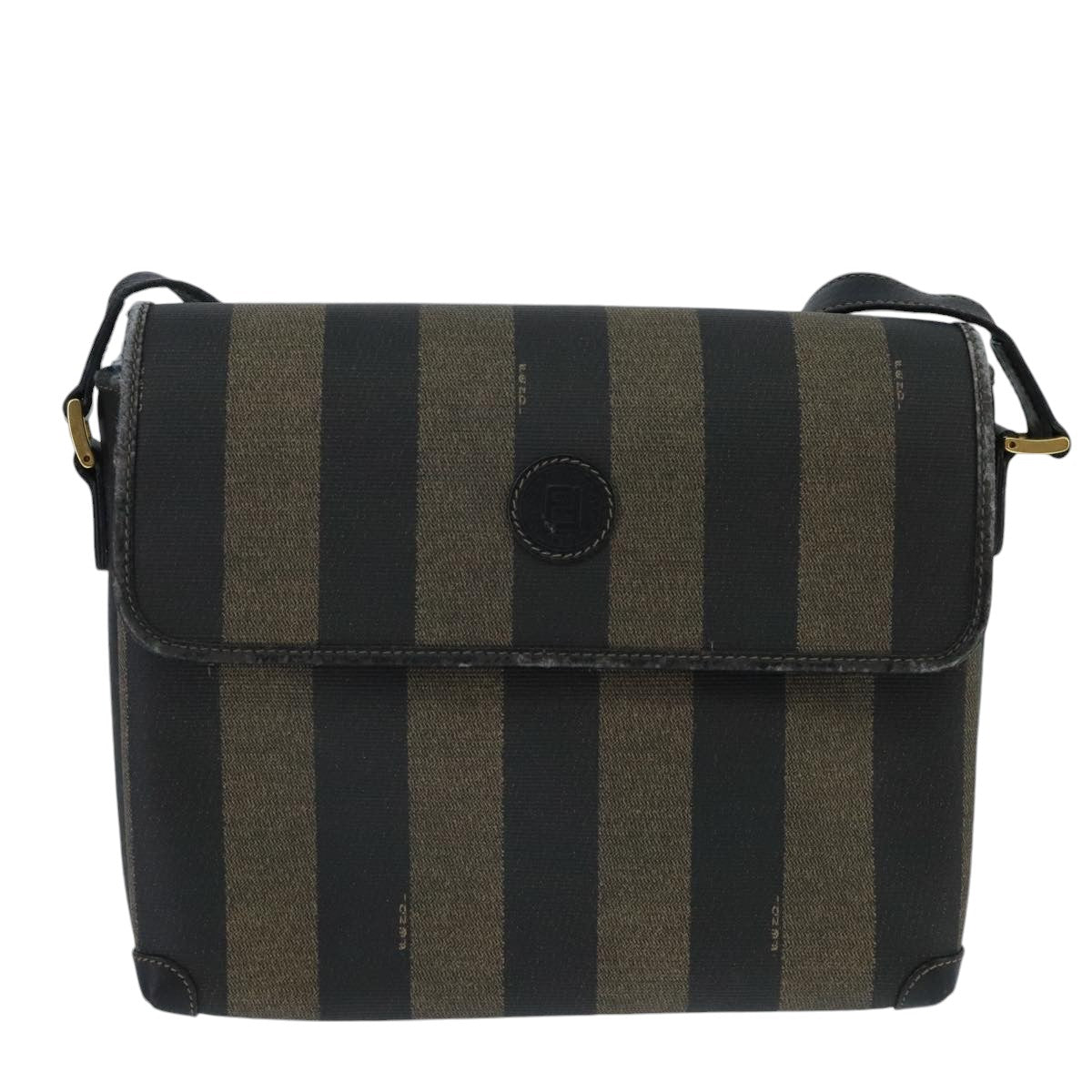 FENDI Pecan Canvas Shoulder Bag Brown Black Auth bs20143