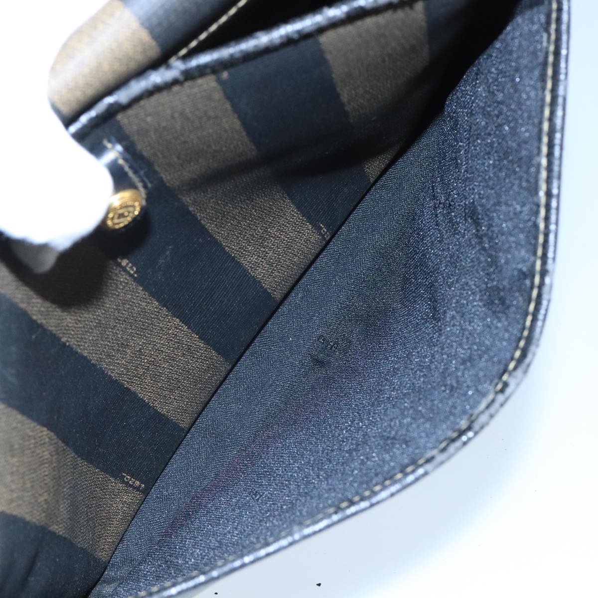 FENDI Pecan Canvas Shoulder Bag Brown Black Auth bs20143