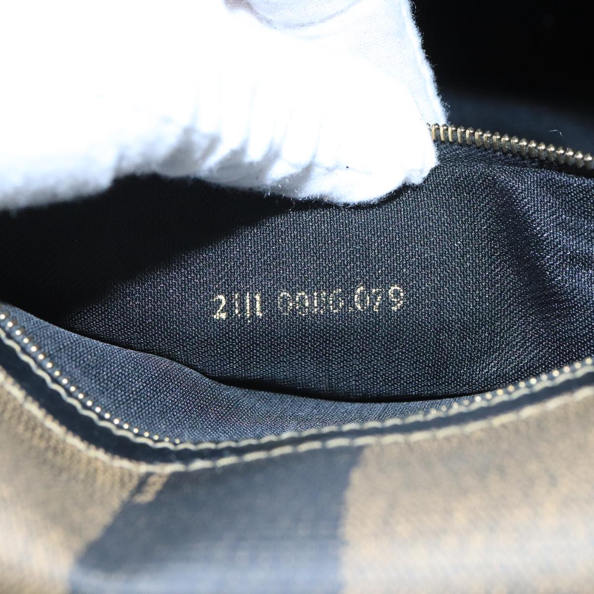 FENDI Pecan Canvas Shoulder Bag Brown Black Auth bs20143
