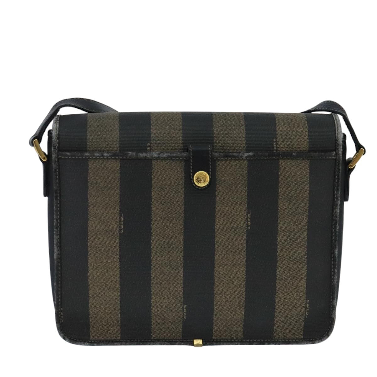 FENDI Pecan Canvas Shoulder Bag Brown Black Auth bs20143
