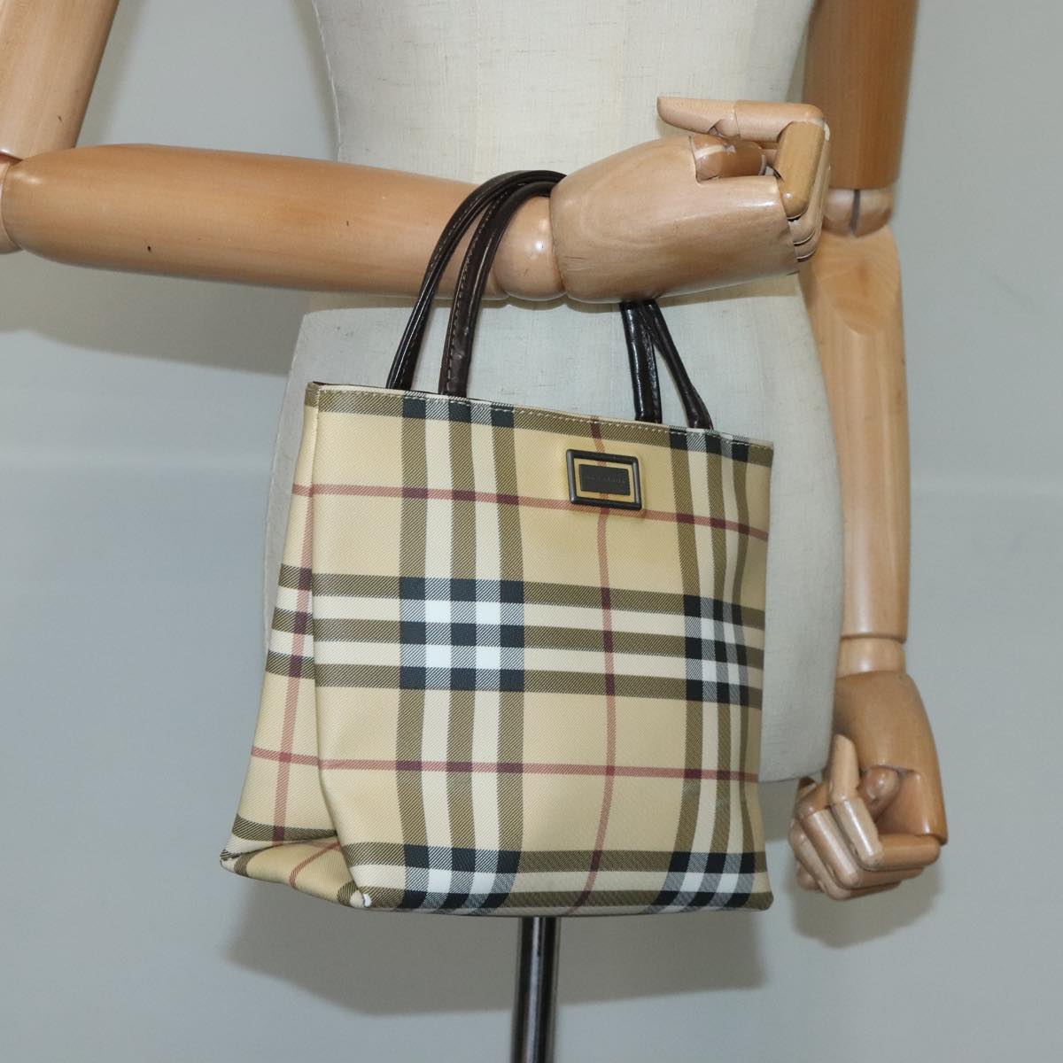 BURBERRY Nova Check Hand Bag PVC Beige Auth bs20152