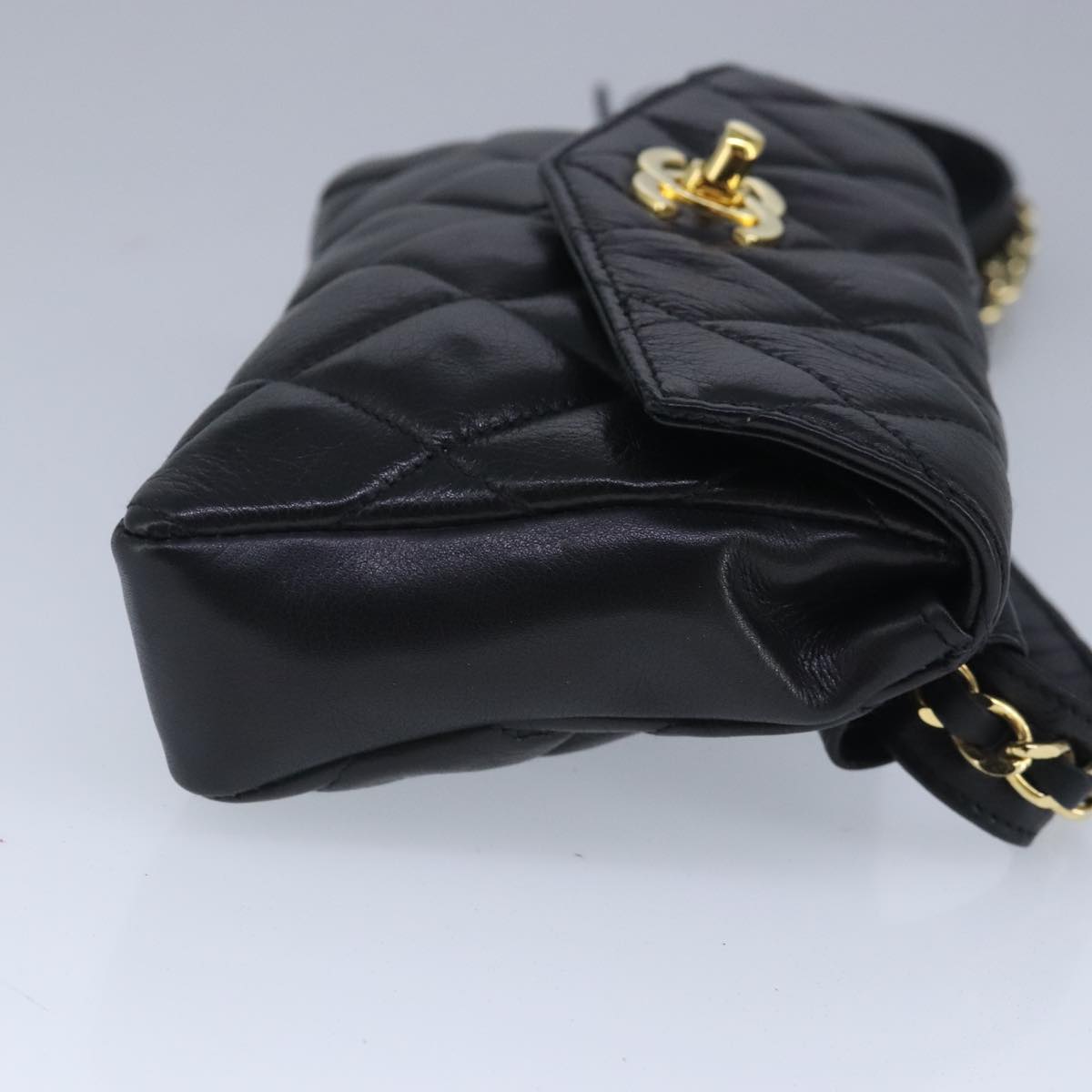 CHANEL Matelasse Chain Waist bag Lamb Skin Black Gold CC Auth bs20175