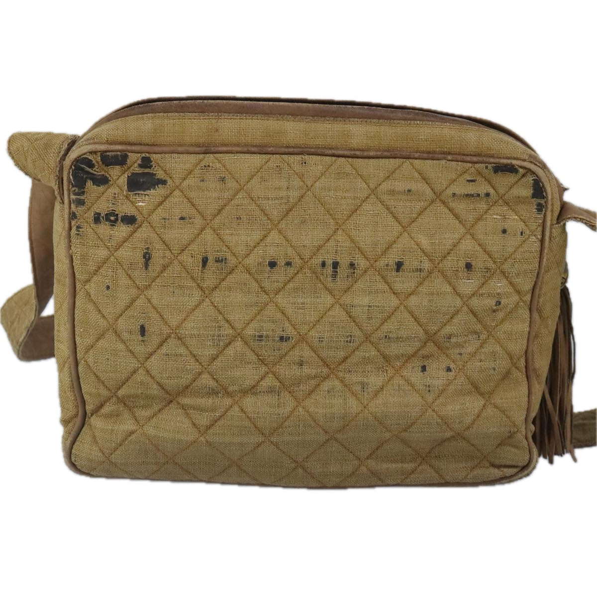 CHANEL Matelasse Shoulder Bag Canvas Beige CC Auth bs20198