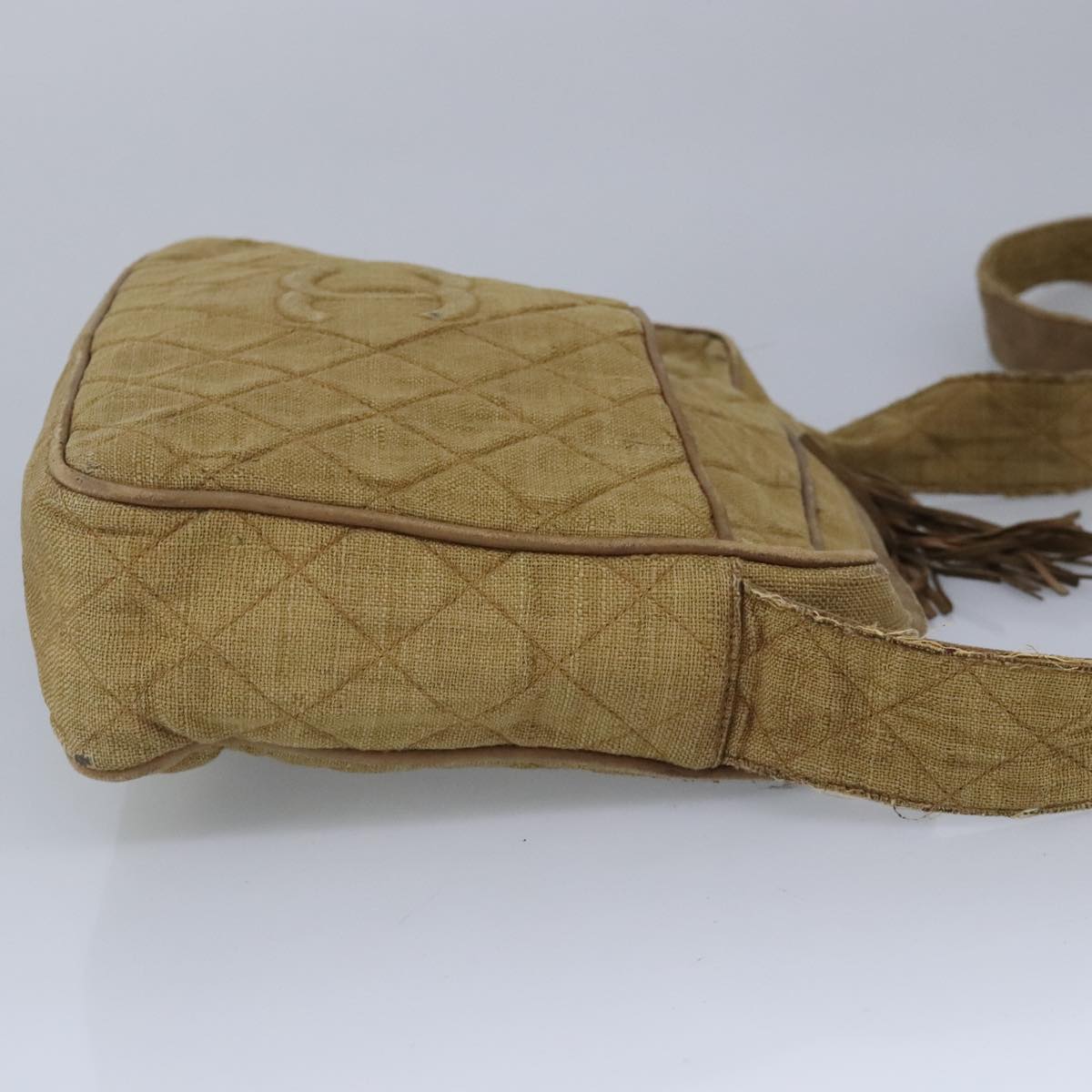 CHANEL Matelasse Shoulder Bag Canvas Beige CC Auth bs20198