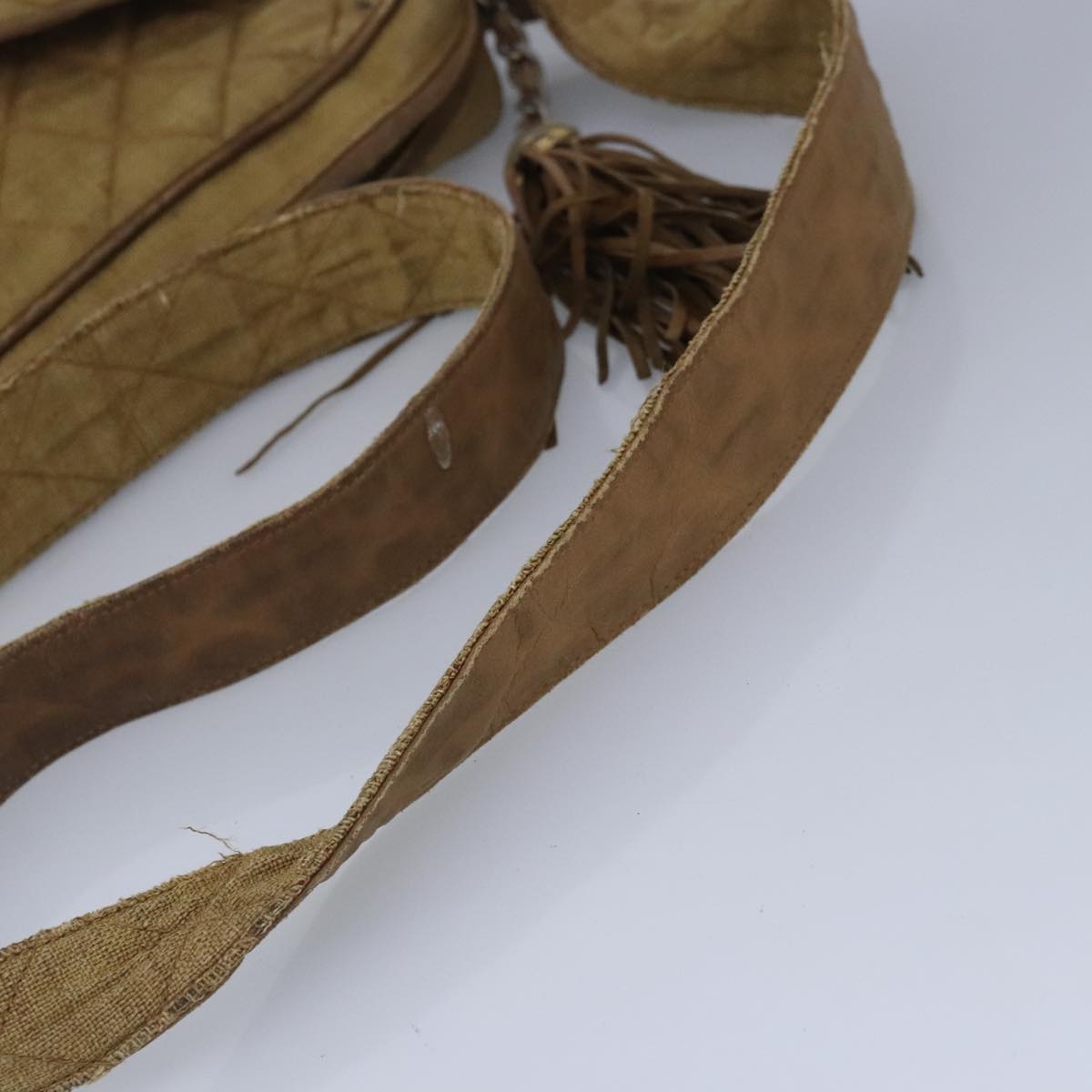 CHANEL Matelasse Shoulder Bag Canvas Beige CC Auth bs20198