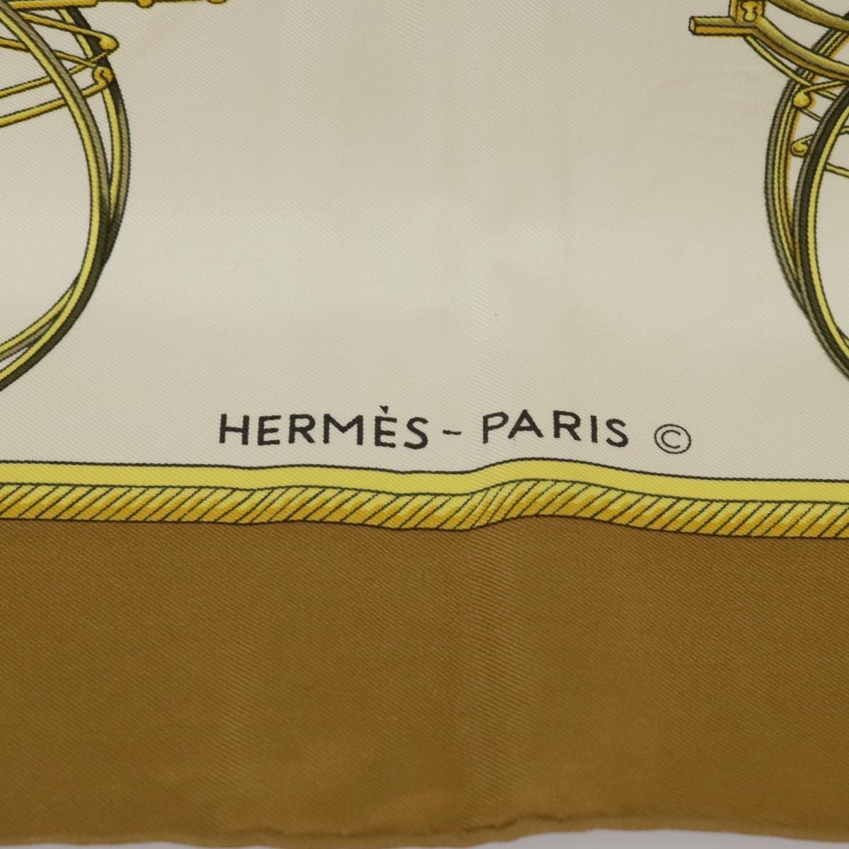 HERMES Carre 90 Scarf ""LES VOITURESA TRANSFORMATION"" Silk Brown Auth bs20212