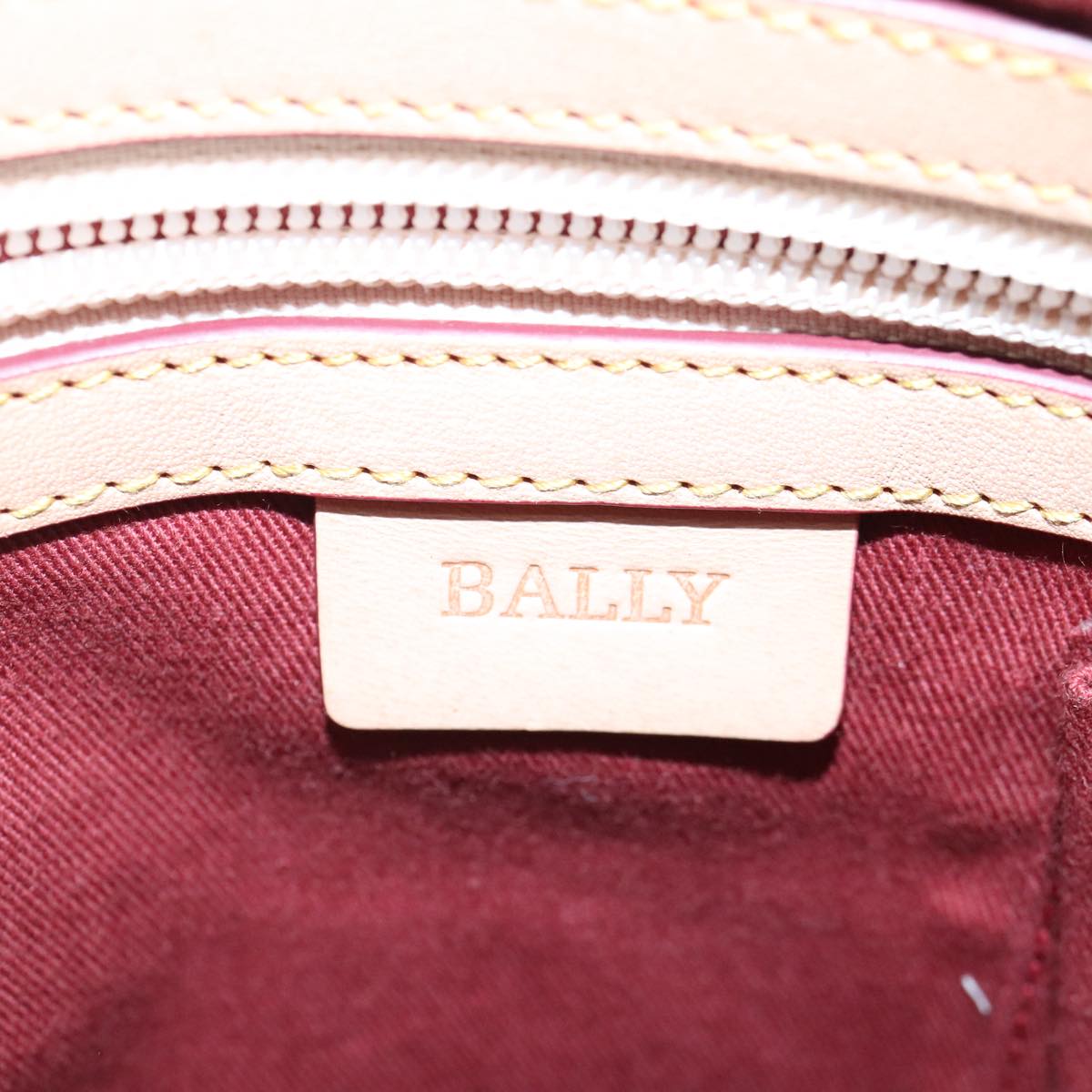 BALLY Shoulder Bag Canvas Leather Pink Brown Gold Auth bs20262