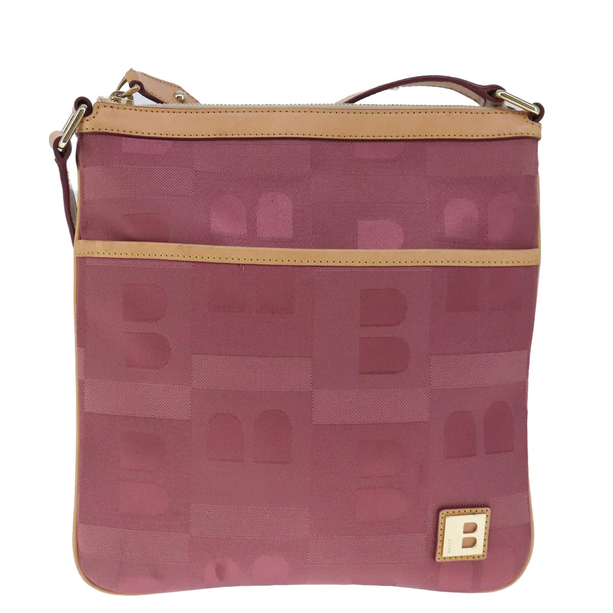 BALLY Shoulder Bag Canvas Leather Pink Brown Gold Auth bs20262