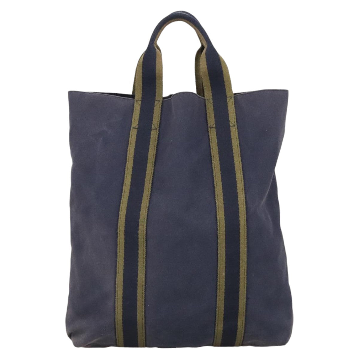 HERMES Fourre Tout cabas Tote Bag Canvas Navy Khaki Auth bs20268
