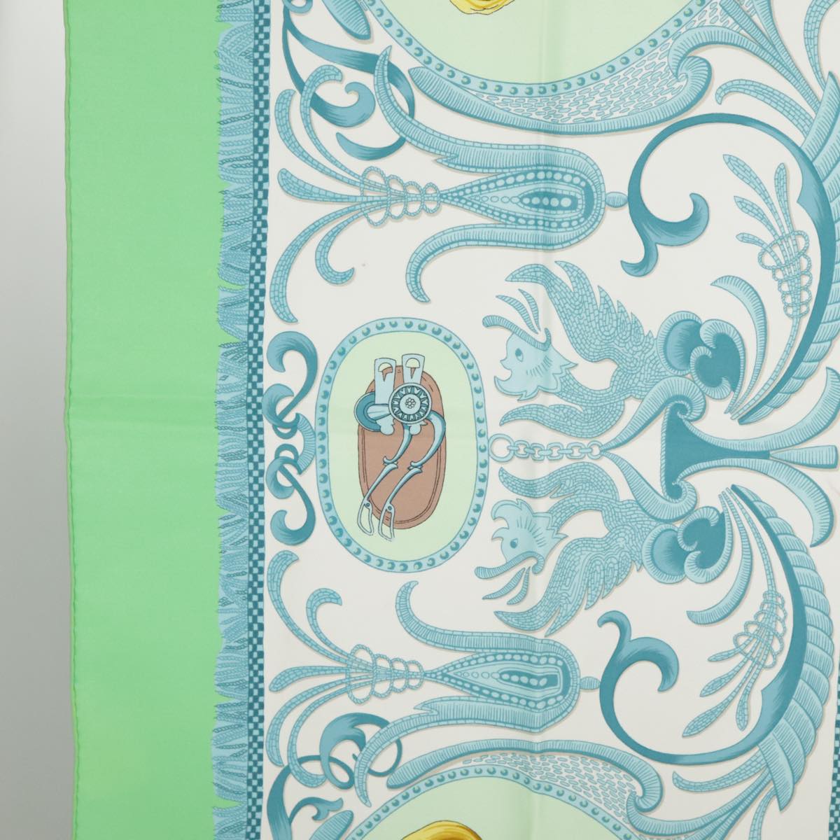 HERMES Carre 90 Scarf ""LA PRESENTATION"" Silk Green Light Blue Auth bs20295