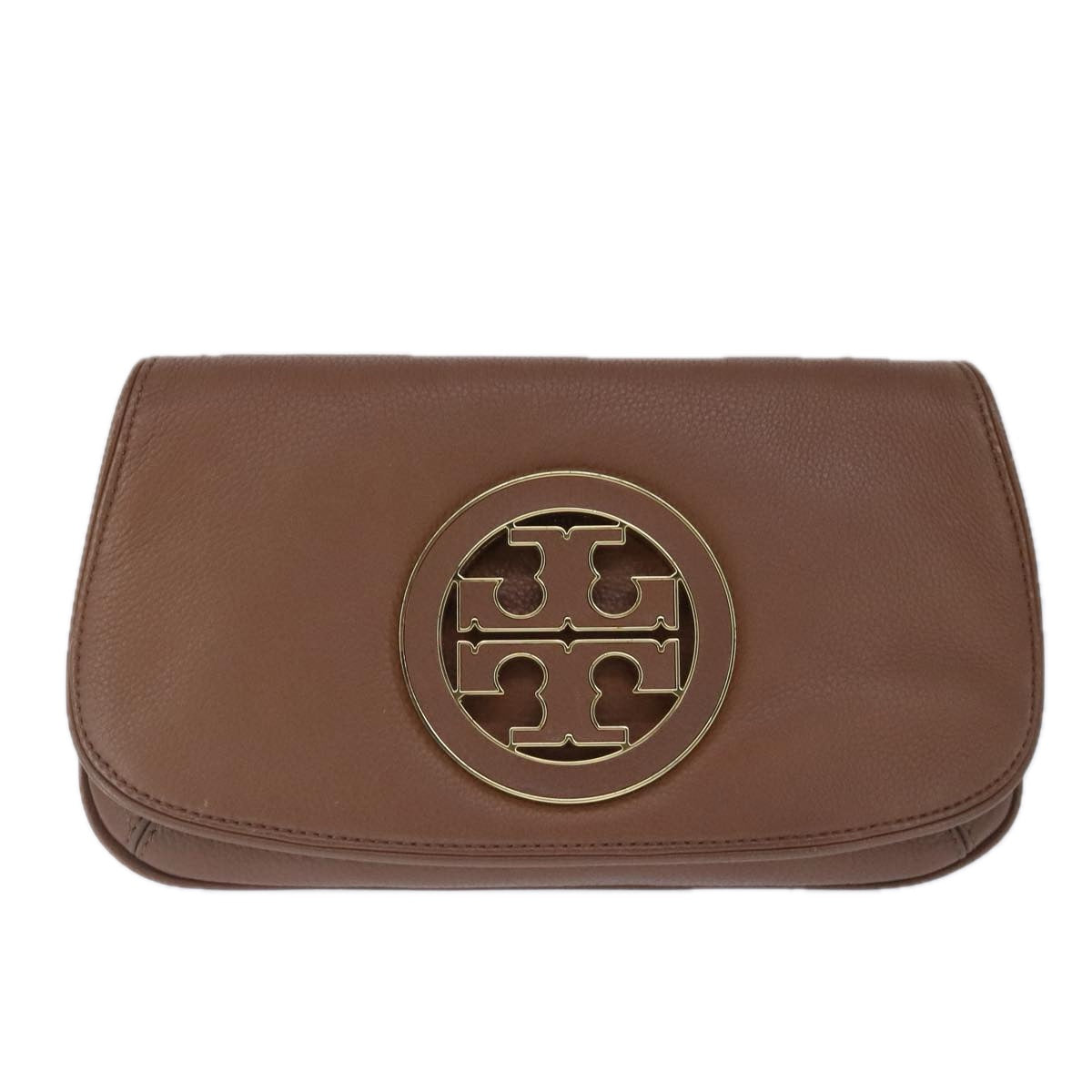 TORY BURCH Chain Shoulder Bag Leather Brown Gold Auth bs20328