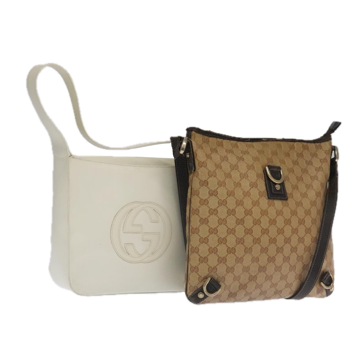 GUCCI GG Supreme Shoulder Bag PVC Leather Outlet 2Set White Beige Auth BS20337