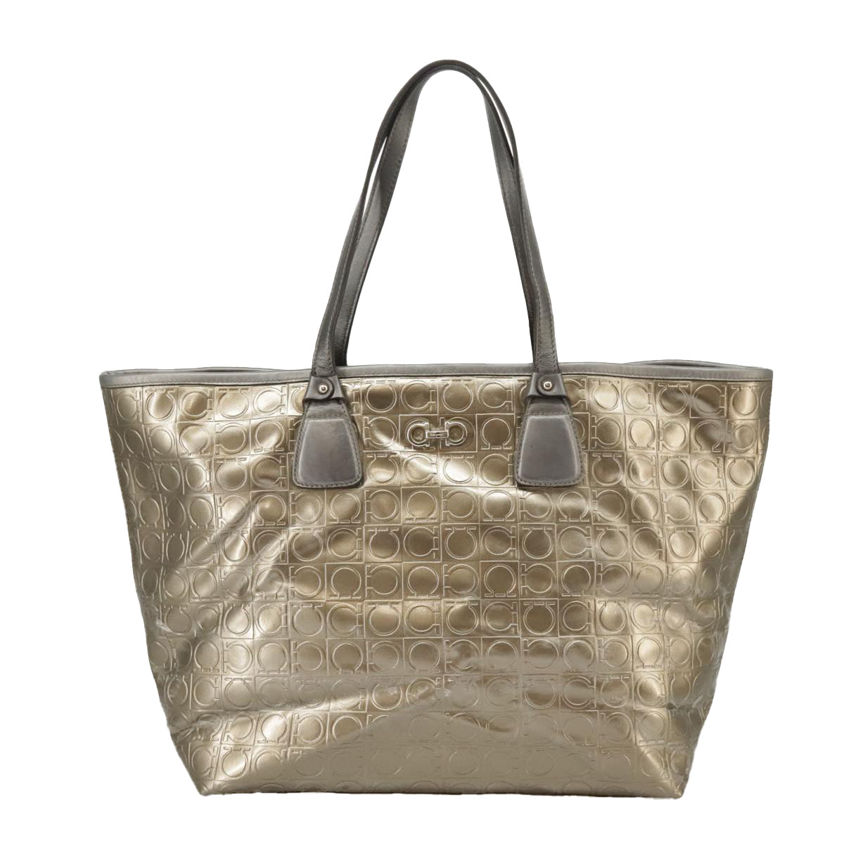 Salvatore Ferragamo Tote Bag Enamel Gold Auth bs20344