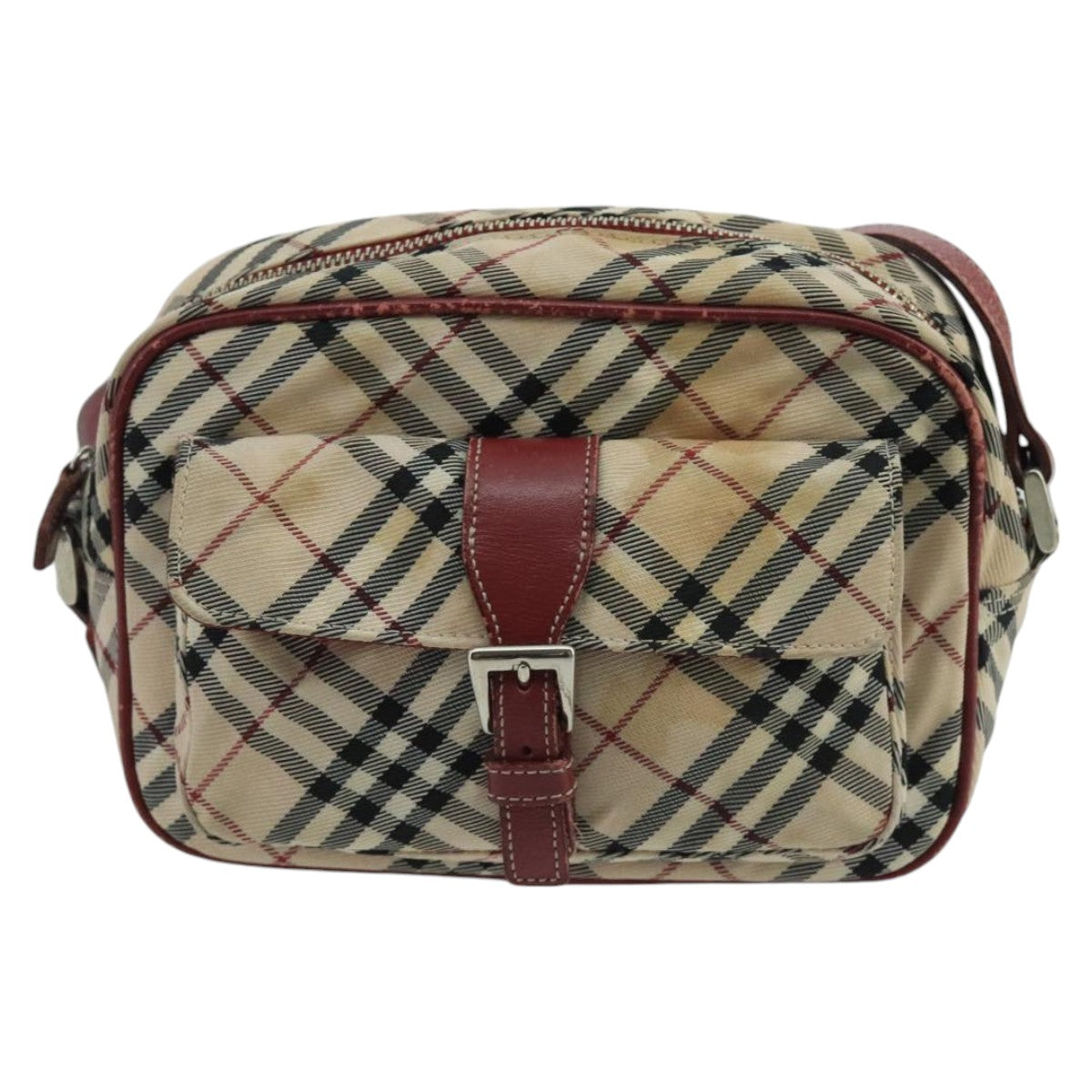 BURBERRY Nova Check Blue Label Shoulder Bag Nylon Beige Auth bs20351