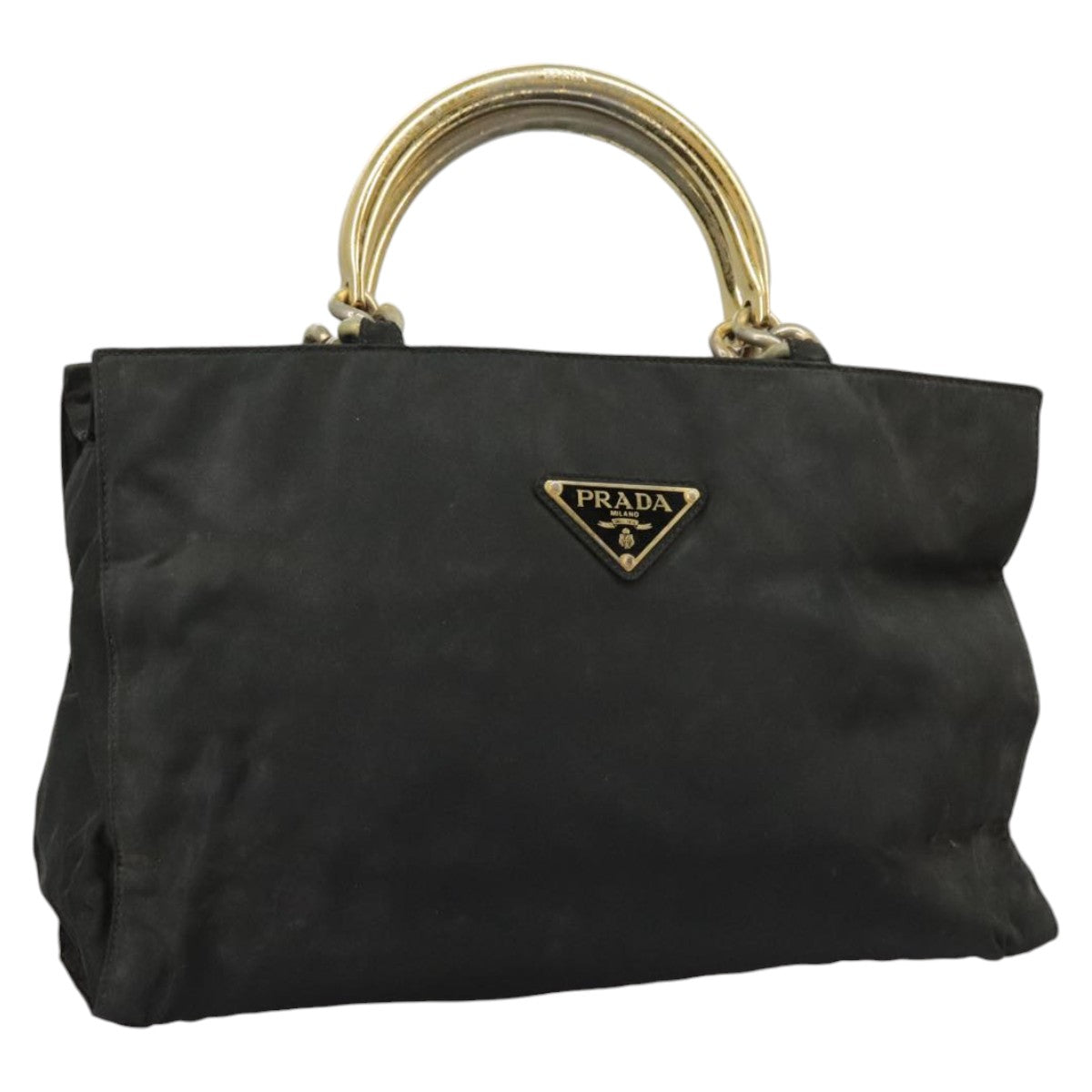 PRADA Hand Bag Nylon Black Gold Auth bs20372