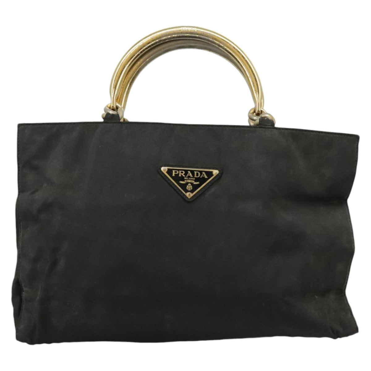 PRADA Hand Bag Nylon Black Gold Auth bs20372