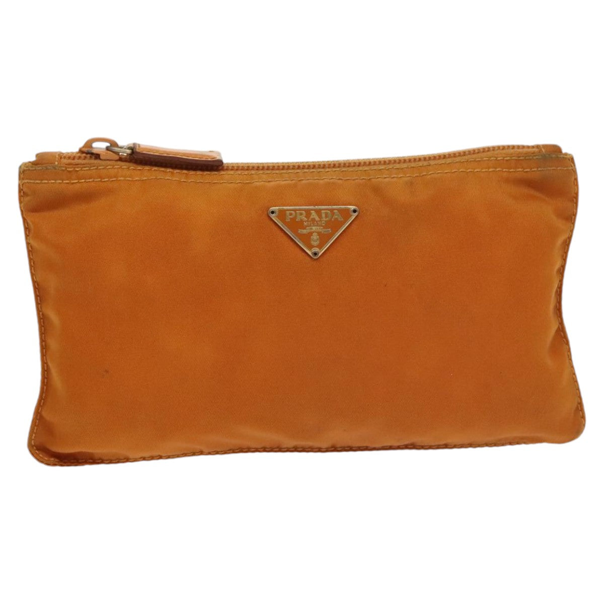 PRADA Pouch Nylon Orange Silver Auth bs20377