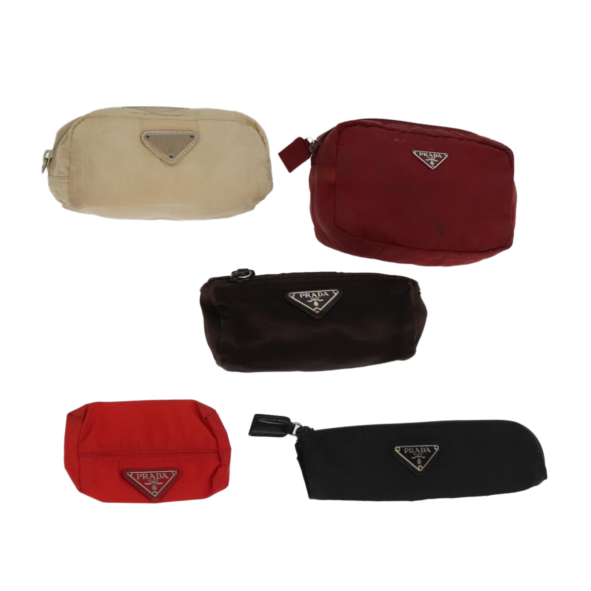 PRADA Pouch Nylon Silk 5Set Red Black white Auth bs20380