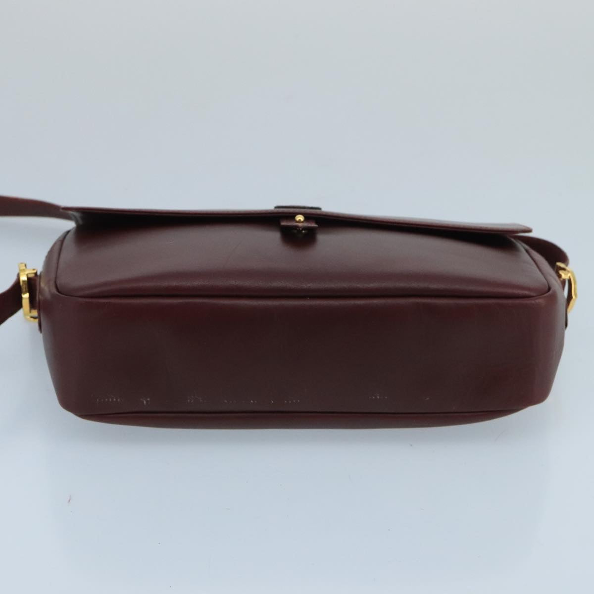 CARTIER Shoulder Bag Leather Bordeaux Gold Auth bs20383