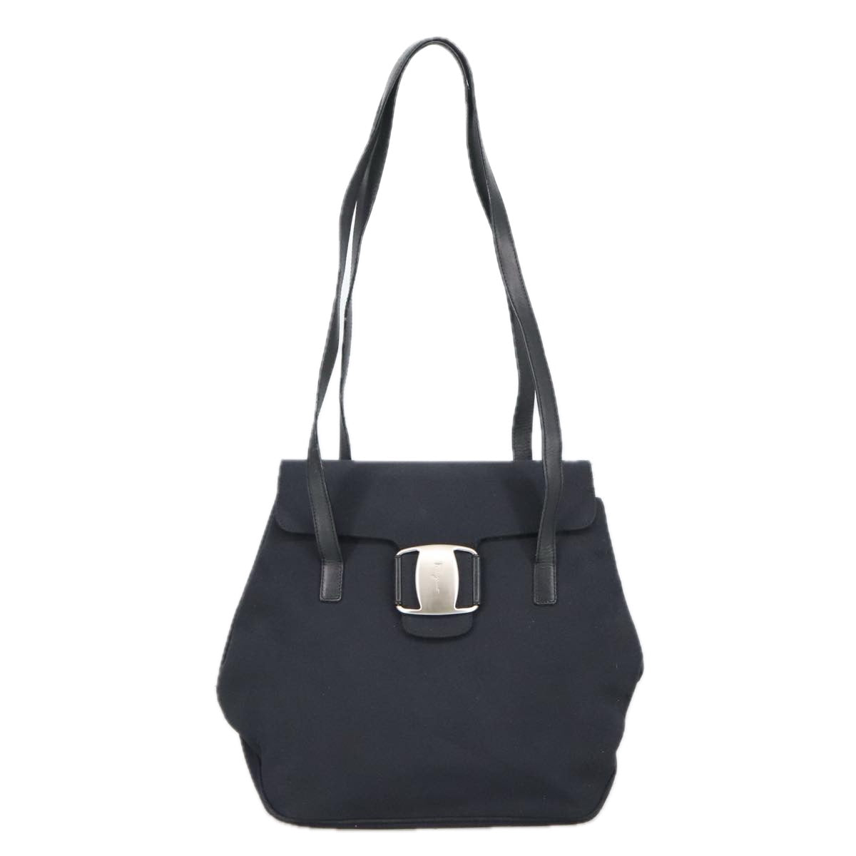 Salvatore Ferragamo Shoulder Bag Canvas Black Silver Auth bs20386