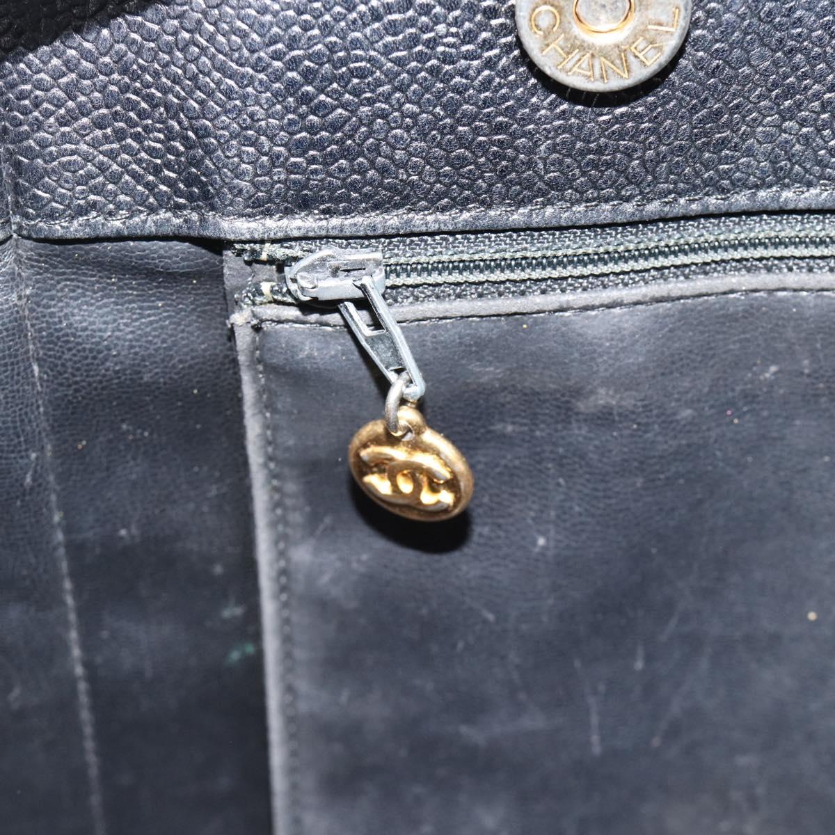 CHANEL COCO Mark Tote Bag Caviar Skin Black Gold CC Auth bs20388