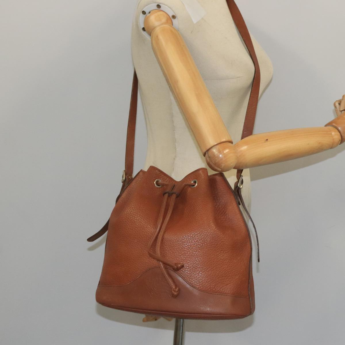 Burberrys Shoulder Bag Leather Gold Brown Auth bs20402