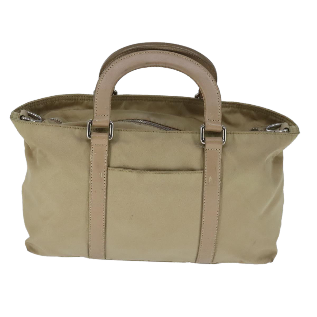 PRADA Shoulder Bag Nylon 2way Beige Silver Auth bs20501