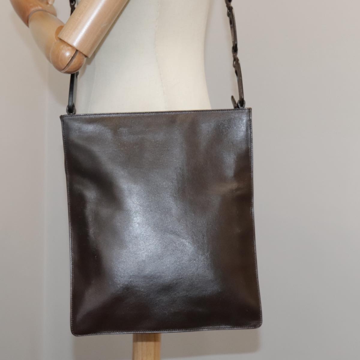 GUCCI Shoulder Bag Nylon Brown Gold Auth bs20545