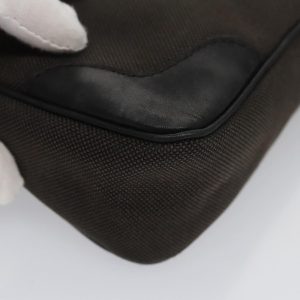 PRADA Pouch Canvas Leather Brown Silver Auth bs20555