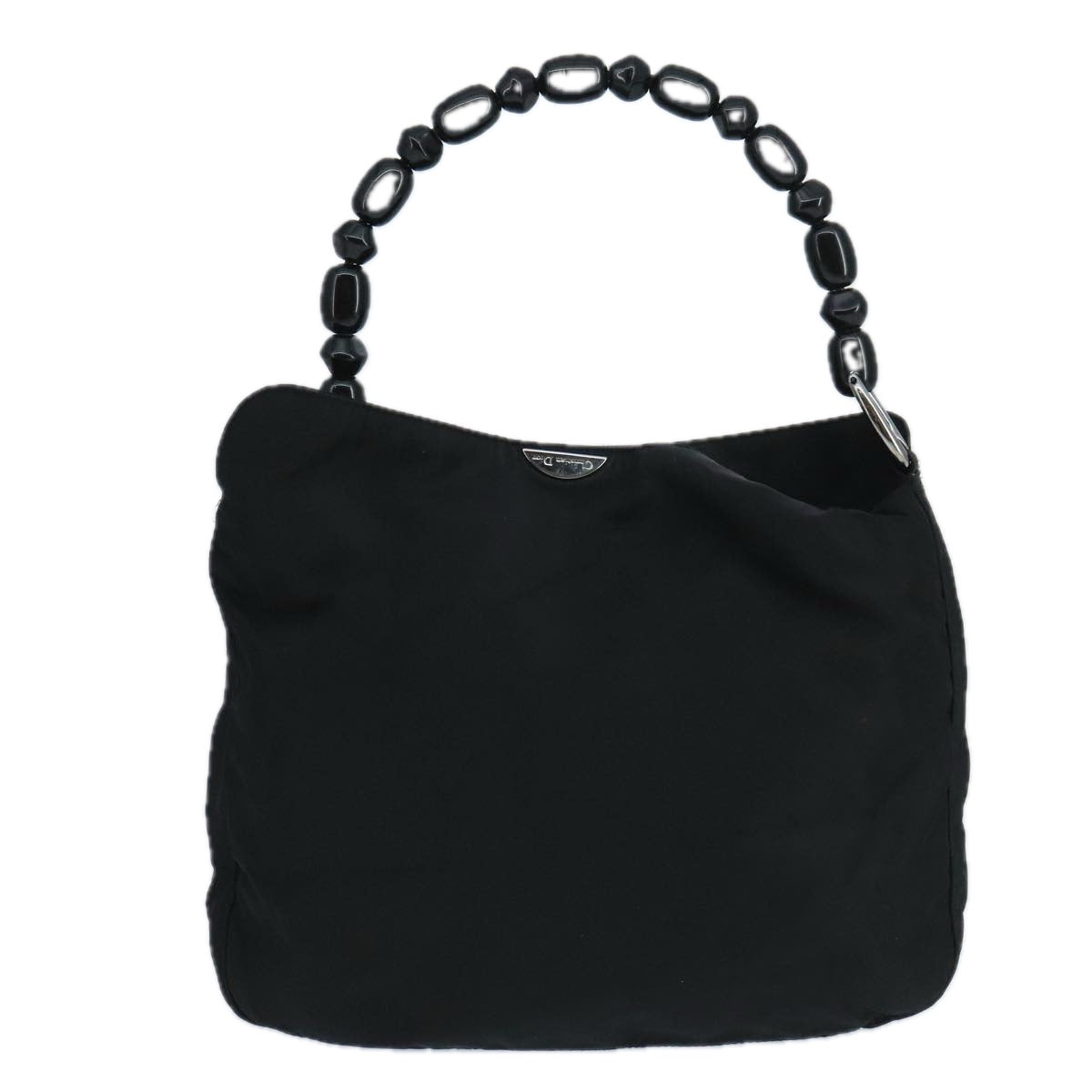 Christian Dior Maris Pearl Hand Bag Leather Black Silver Auth bs20633