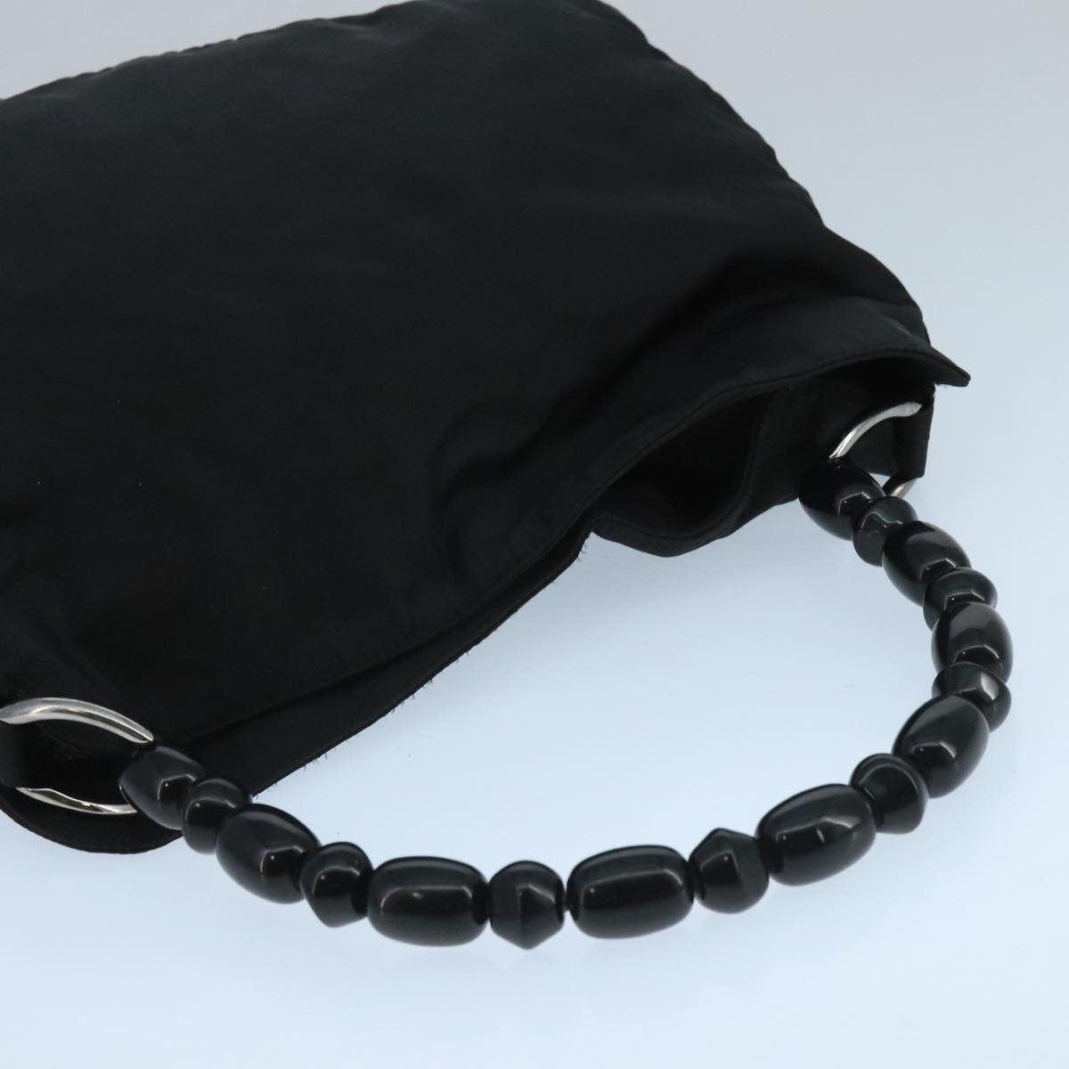 Christian Dior Maris Pearl Hand Bag Leather Black Silver Auth bs20633