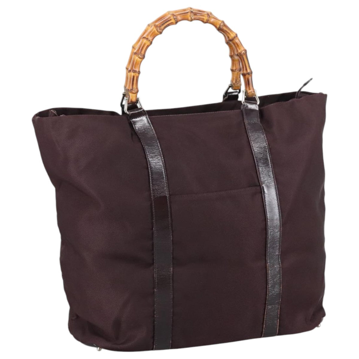 GUCCI Bamboo Hand Bag Nylon Brown Silver 002 2854 0412 5 Auth bs20650