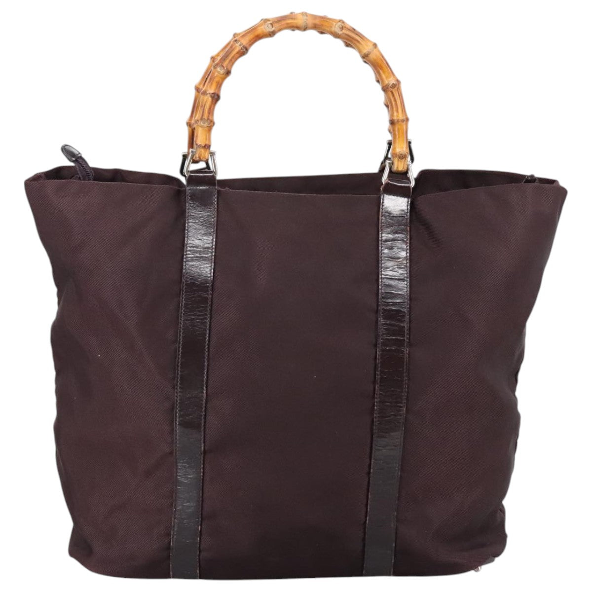 GUCCI Bamboo Hand Bag Nylon Brown Silver 002 2854 0412 5 Auth bs20650