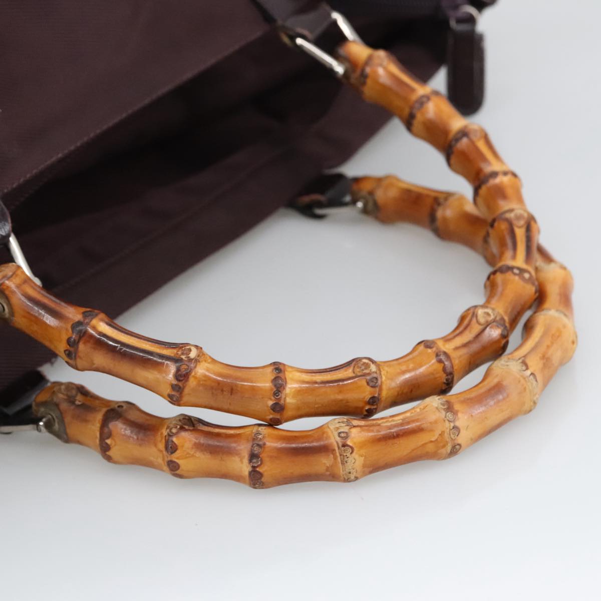 GUCCI Bamboo Hand Bag Nylon Brown Silver 002 2854 0412 5 Auth bs20650